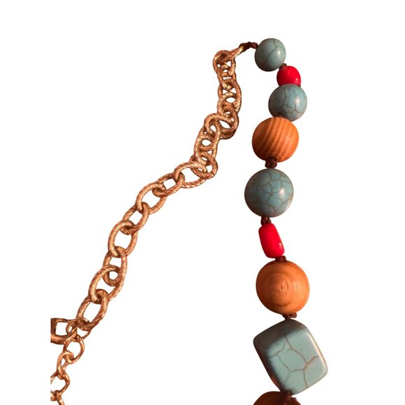 Statement Necklace Wood Turquoise Coral Beads Festival Tribal Boho Cosplay Adj - Picture 4 of 5